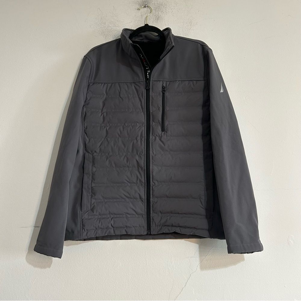 Nautica Men's Water Wind Resistant Hybrid Tech Softshell Jacket Grey Medium